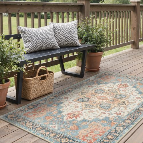 GENIMO Indoor Outdoor Rug, Washable for Patio and Deck, Peach Blue, 3x5 - Image 4