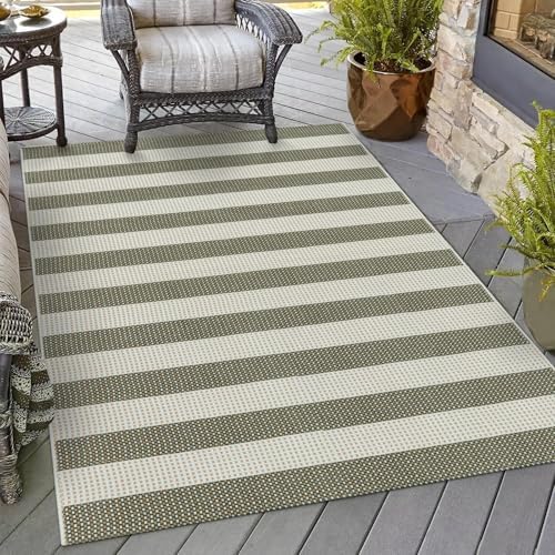 OJIA Striped Outdoor Area Rug 4'x6' Washable Patio Rugs Front Porch Rug by OJIA