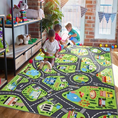 BENRON Kids Car Play Rugs 6x9, Educational City Road Play Mat for Toy Cars - Image 3