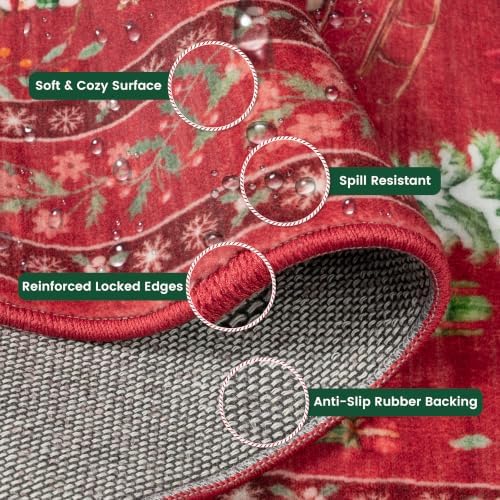 Christmas Runner Rug 2x6 Red Washable Rugs for Hallway, Soft Non-Slip Low Pile Christmas Tree Santa Claus Snowman Carpet for Kitchen Entryway Bedroom Kids Nursery Holiday Throw Home Decor(Santa Claus) - Image 6
