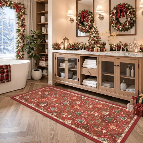 Christmas Runner Rug 2x6 for Hallway, Red Non Slip Washable Low Pile Rug - Image 4