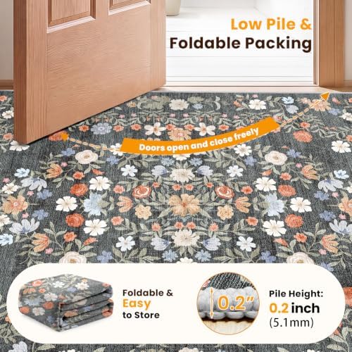SameBed 4x6 Area Rug Living Room, Vintage Washable Carpet Carbon Gray - Image 7