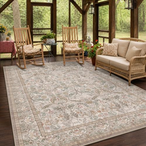 Large Moss Green 9x12 Area Rug for Living Room, Soft Non Slip Stain Resistant Floral Rug for Bedroom Big Dining Room, Light Brown Taupe Home Decor - Image 3