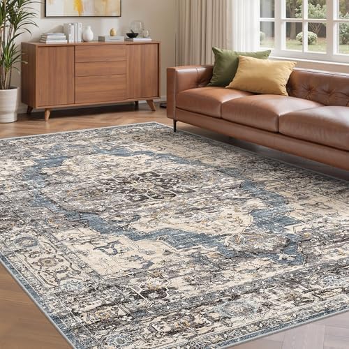 befbee 6x9 Washable Area Rug, Non Slip Rug for Living Room Blue by Befbee