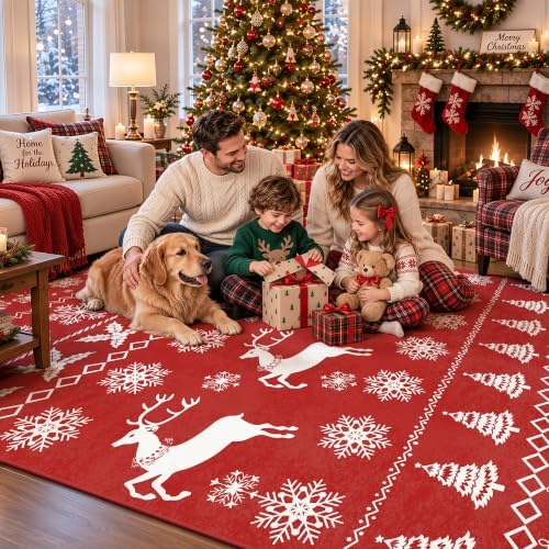 2x3 Christmas Holiday Area Rug, Washable Non‑Slip Low‑Pile Xmas Small Rug for Entryway Foyer Hallway Kitchen, Winter Indoor Christmas Home Decor(Red Sweater Deer) - Image 5
