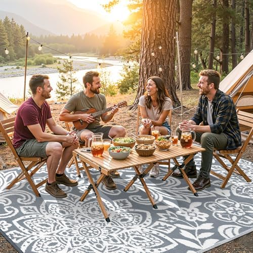 Findosom Waterproof Outdoor Rug 6' x 9' - Reversible Mandala Outdoor Plastic Straw Rug, Durable Foldable Patio Rug for RV, Deck, Balcony, Backyard, Picnic, Porch, Camping, Beach, Gray - Image 3