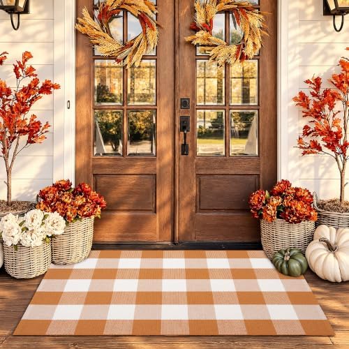 Caramel Buffalo Plaid Rug 3 x 5 for Front Porch Entryway - Image 5