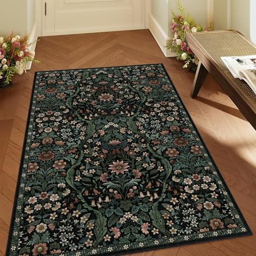 3x5 Floral Area Rug Soft Low Pile Boho Carpet for Living Room - Image 3