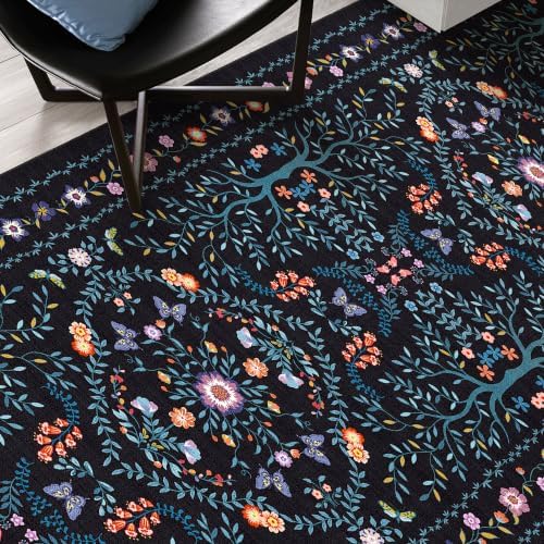 4x5 Area Rug Washable Vintage: Non Slip Entryway Floor Carpet Black Blue - Image 4