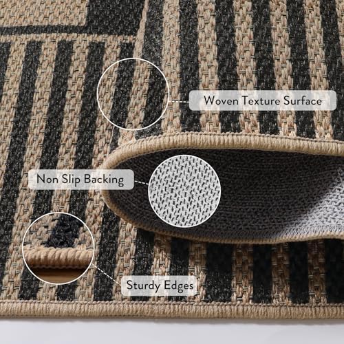 Lahome Striped Outdoor Patio Rug 5x7, Black Washable Rug for Living Room - Image 3