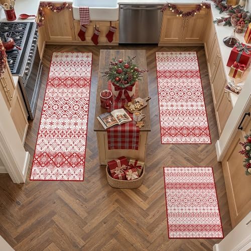 Christmas Red Kitchen Runner Rug Set of 3 - Image 3