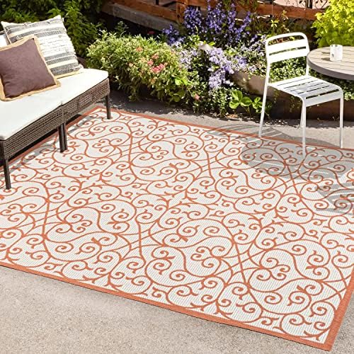 JONATHAN Y Vintage Filigree Indoor Outdoor Area Rug 3X5 Cream/Orange, Madrid Textured Weave for Backyard, Patio, Porch, Easy-Cleaning, High Traffic, Pet-Friendly, Non-Shedding (SMB107L-3) - Image 3