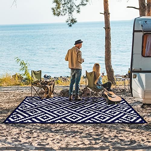GENIMO Outdoor Rug, Waterproof Plastic Rugs for Patio, 5'x8' Blue White - Image 2