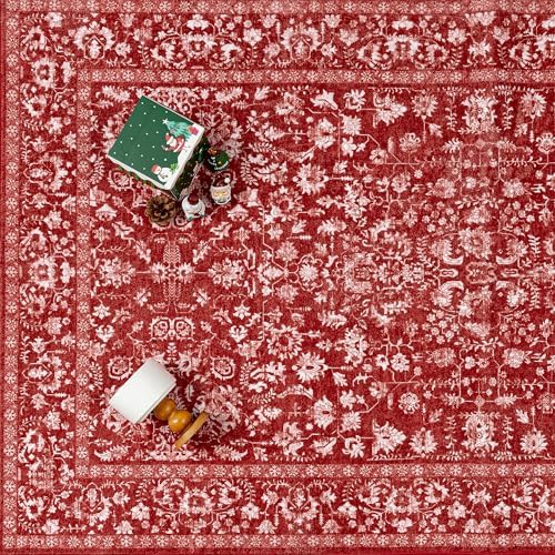 PureCozy Red Small Area Rug 4x6 Vintage Floral Farmhouse - Image 6