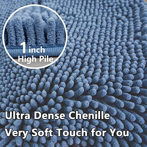 Bathroom Rugs Chenille 3-Piece Extra Soft and Absorbent Shag Bathroom Rugs, Machine Wash Mat, Strong PVC Non-Slip Underside, Plush Carpet Mats (Deep Blue) - Image 5