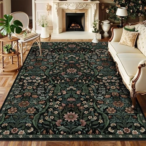 Floral Area Rug 6x9 Botanical Washable Carpet for Living Room by NakedCloud