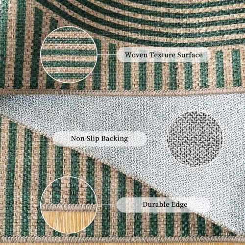 Non-Slip Jute Rug for Entryway: 3x5 Outdoor Mat - Green Curve Pattern - Image 4
