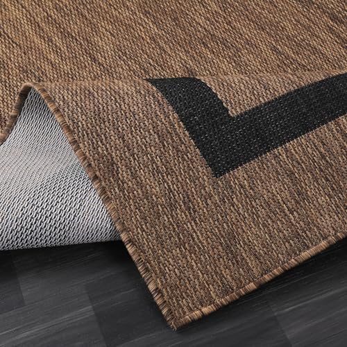 Luul Home Bordered Outdoor Rug 9x12 Washable Outside Carpet for Indoor Patio Porch Waterproof Easy Cleaning Non Shedding Area Rugs Nut Brown - Black 9 x 12 - Image 3