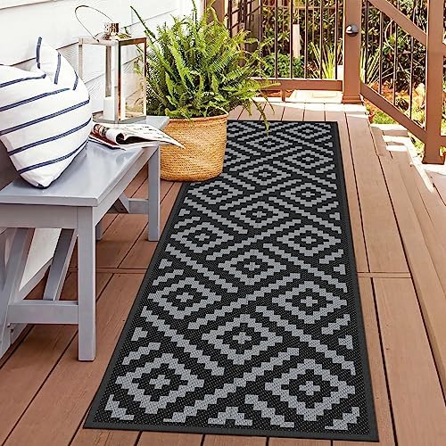 GENIMO Outdoor Rug, Waterproof Plastic Runner Rugs, 2.5'x8' Black Grey by GENIMO