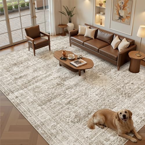 Soalmost 10x12 Area Rugs for Living Room Washable Rug Non-Slip Brown - Image 2