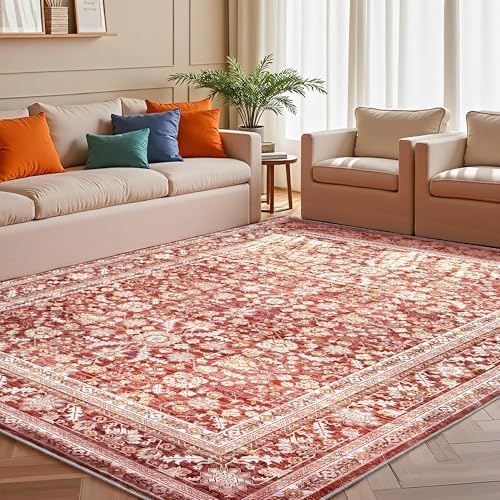 OPPODREAM Vintage RED Area Rugs 10x14, Washable Rug for Living Room by OPPODREAM