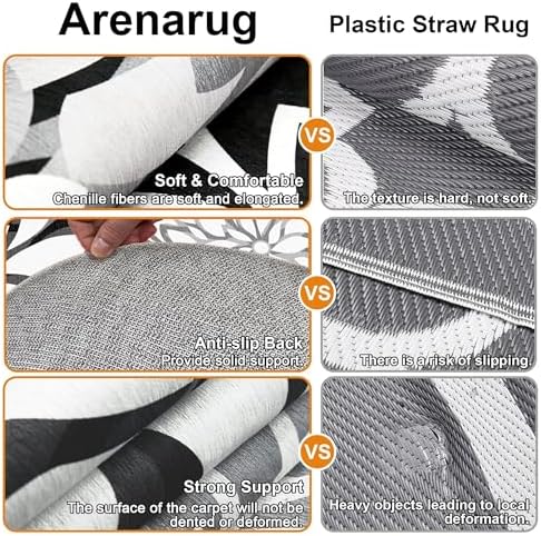Arenarug Outdoor Rug Waterproof, Washable Patio Rug for Deck, 6x6, Black - Image 4