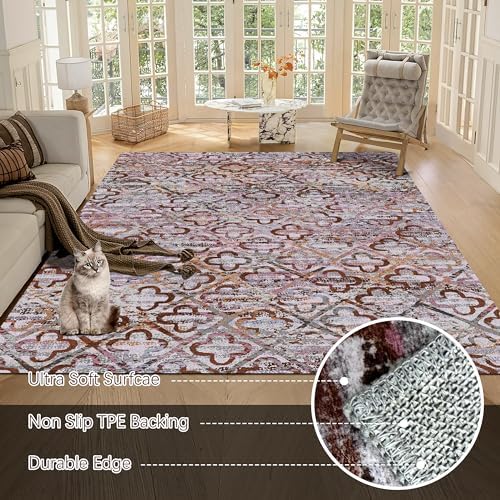 RUGSURE Washable Area Rugs, 9' x 12' - 1/6 Thick - Stain & Water Resistant Non-Slip - Perfect Resistant Rug for Living Room, Bedroom, Nursery, Pet & Child Friendly, Vibrant Colors Rugs, Purple - Image 5
