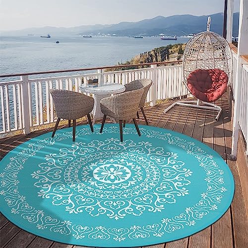 Pauwer Outdoor Rug 6ft, Waterproof Plastic Straw Camping Rug, Floral Teal by Pauwer
