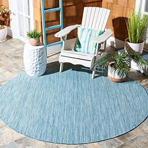 SAFAVIEH Outdoor Round Rug 5'3" - Courtyard Collection - Coastal Design, Aqua & Grey, Durable & Easy Cleaning, Ideal for Patio, Entryway, Mudroom, Deck, Backyard (CY8022-37121) by Unknown