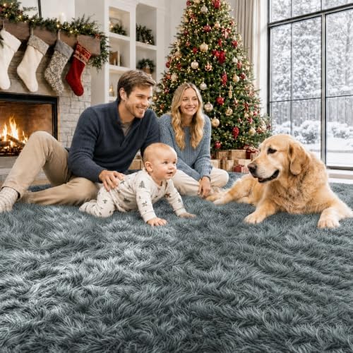 8x10 Area Rugs for Living Room: Soft Dark Grey Fluffy Rug Shag Washable Rug Plush Fuzzy Indoor Carpet for Bedroom Nursery Playroom Girls Boys Kids Room (Dark Grey, 8'x10') - Image 4