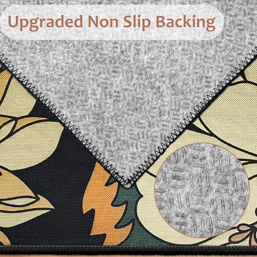 Tyrot Black Boho Floral 3x5 Area Rug, Washable Mid Century Modern Style - Image 4
