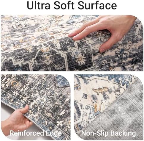 befbee 6x9 Washable Area Rug, Non Slip Rug for Living Room Blue - Image 3