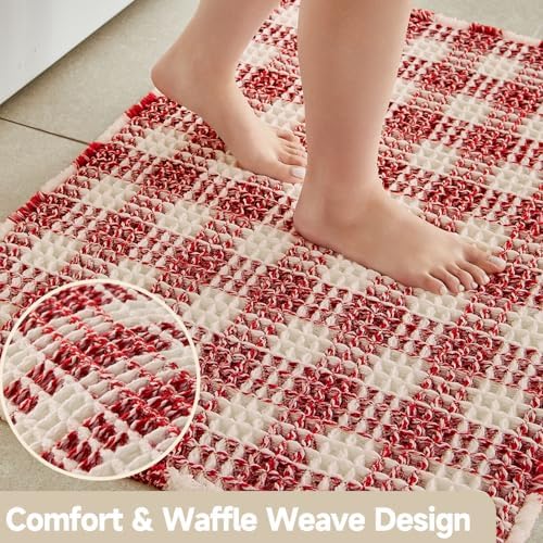 TYUU Small Christmas Bathroom Rug, Cute Waffle Bath Mat, 24x16 Red & White - Image 4