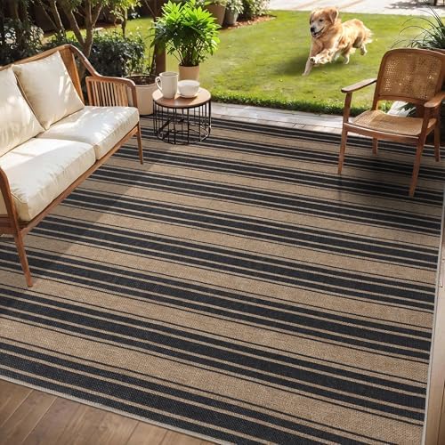 Zeeinx Striped Easy Jute Rug 5x7 Outdoor Patio Rug Neutral Porch Rug - Image 2