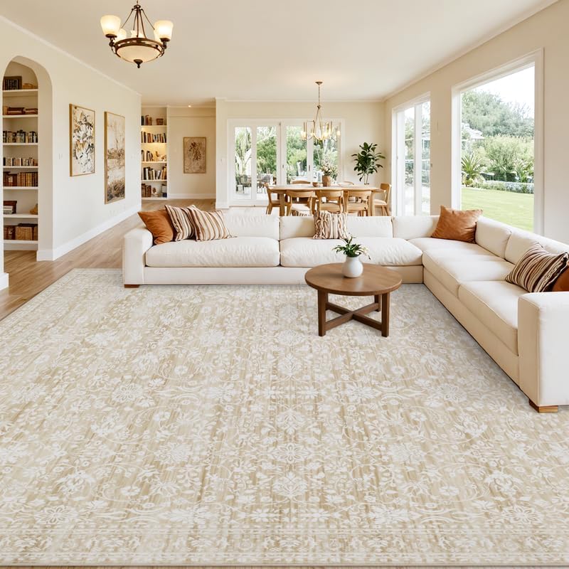 10x12 Area Rugs Living Room: Bedroom Washable Carpet Natural Beige by Luxturiy