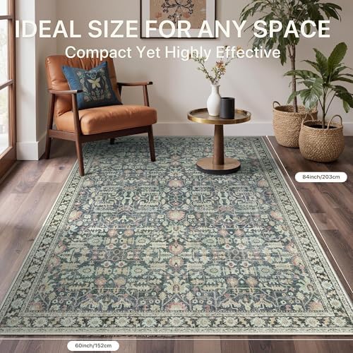 Bavni 2.5x6 Kitchen Runner Rug, Washable Non Slip, Green/Blue - Image 5