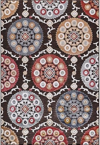 CAMILSON Indoor Outdoor Rug 6x9 Bohemian Medallion Floral Area Rugs for Indoor and Outdoor Patios Easy-Cleaning Non-Shedding Living Room Garden and Kitchen Washable Outside Carpet (6 x 9 / Brown) - Image 2