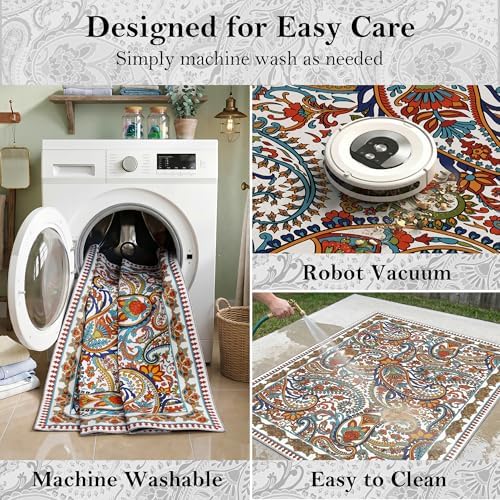 Arenarug Paisley Waterproof Outdoor Rug 5x8, UV Resistant, White Multi - Image 5