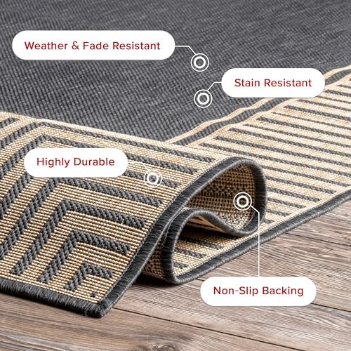 Nuloom Asha Dark Grey/Ivory, 8' Square, Casual, Striped Border, Soft and Cozy, High Traffic, Easy Clean, Durable Area Rug for Indoor/Outdoor Patio, Deck, Porch, Garden, Courtyard - Image 3