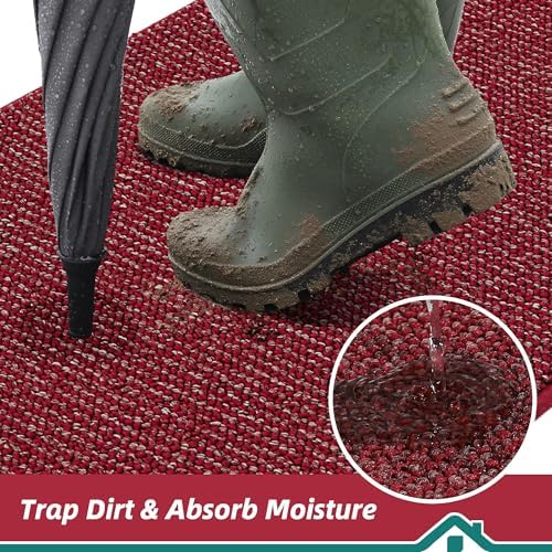 BEQHAUSE Dirt Trapper Door Mat 32" x 48", Non-Slip Washable Doormats, Red - Image 3
