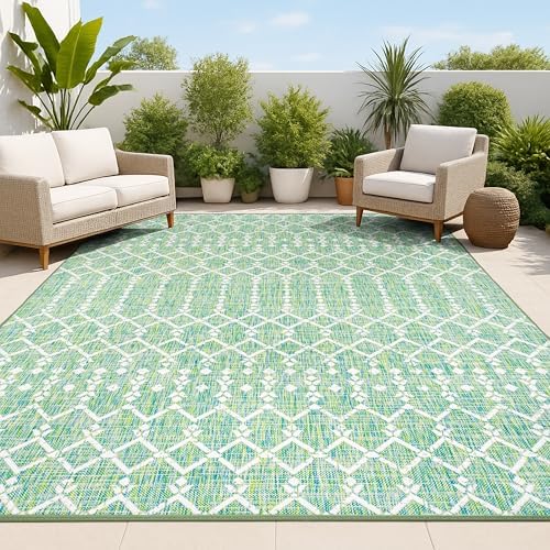 JONATHAN Y Moroccan Geometric Indoor Outdoor Area Rug 3X5 Green/Cream, Ourika Textured Weave for Backyard, Patio, Porch, Easy-Cleaning, High Traffic, Pet-Friendly, Non-Shedding (SMB108L-3) by JONATHANY