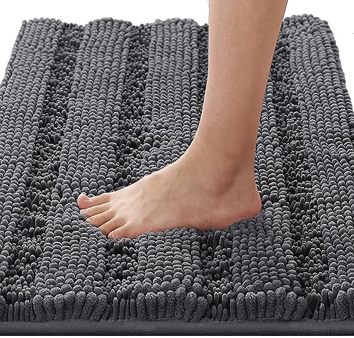 H.VERSAILTEX Bath Rugs for Bathroom Non Slip Bath Mats Extra Thick Chenille Striped Rug 20" x 32" Absorbent Non Skid Fluffy Soft Shaggy Washable Dry Fast Plush Mat for Indoor, Bath Room, Tub - Grey by HVERSAILTEX