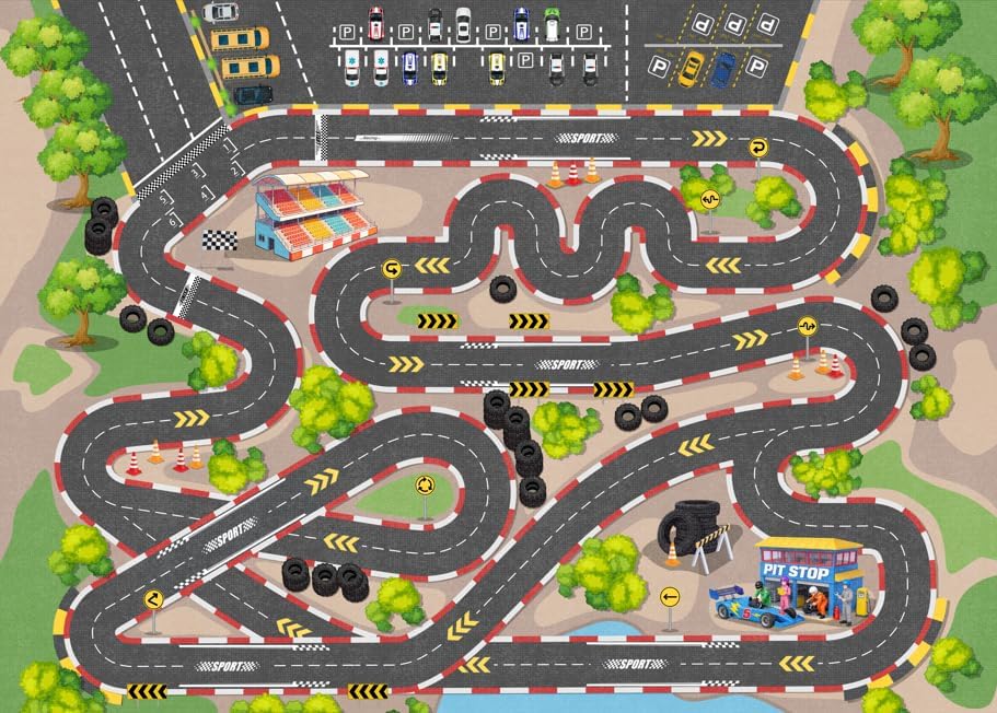 Kids Car Road Play Rug, 5x7 ft Race Track Rug Play Mat - Image 7