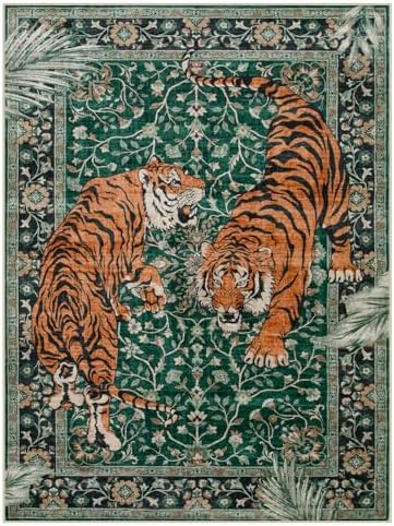 Moynesa Tiger 9x12 Washable Area Rug, Boho Green Rugs for Living Room - Image 3