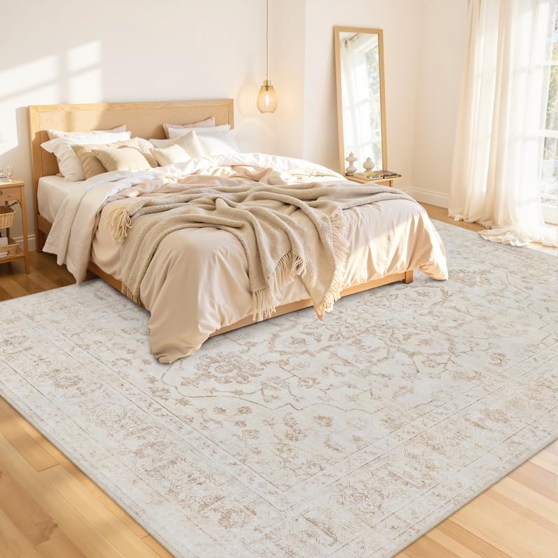 8x10 Area Rugs Living Room: Bedroom Washable Carpet Warm Beige - Image 2