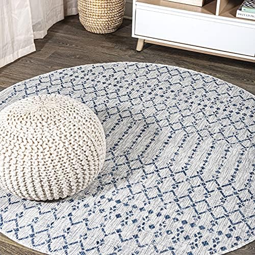 JONATHAN Y Moroccan Geometric Indoor Outdoor Round Area Rug 9 Ft Light Gray/Navy, Ourika Textured Weave for Backyard, Patio, Porch, Easy-Cleaning, High Traffic, Pet-Friendly, Non-Shedding SMB108A-9R by JONATHANY