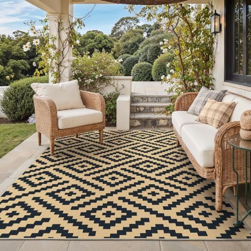 GENIMO Outdoor Rug, Waterproof Plastic Rugs for Patio, 5'x8' Black Sand by GENIMO