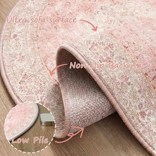 4ft Pink Round Area Rug for Girl Bedroom Washable Cute Circle Rug - Image 6