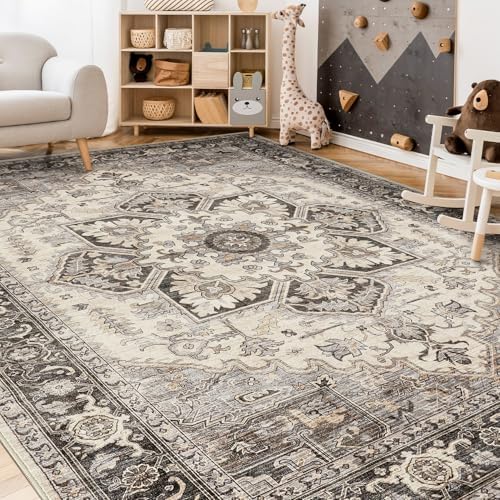 9x13 Area Rugs for Living Room - Large Carpet Ultra Thin Soft Washable Oriental Vintage Floral Distressed Rug Big Indoor Carpets for Bedroom Nursery Dorm Home Decor Aesthetic - Grey Brown - Image 6