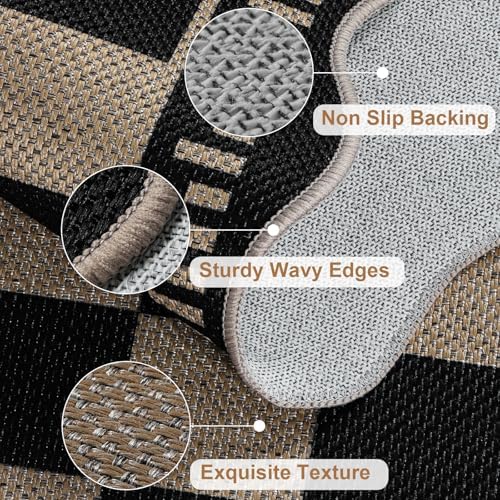Checkered Easy Jute Entryway Rug, 2x3 Washable Non Slip Kitchen Rug, Indoor Outdoor Door Mat, Farmhouse Low Pile Floor Black Rugs for Porch Doorway - Image 4